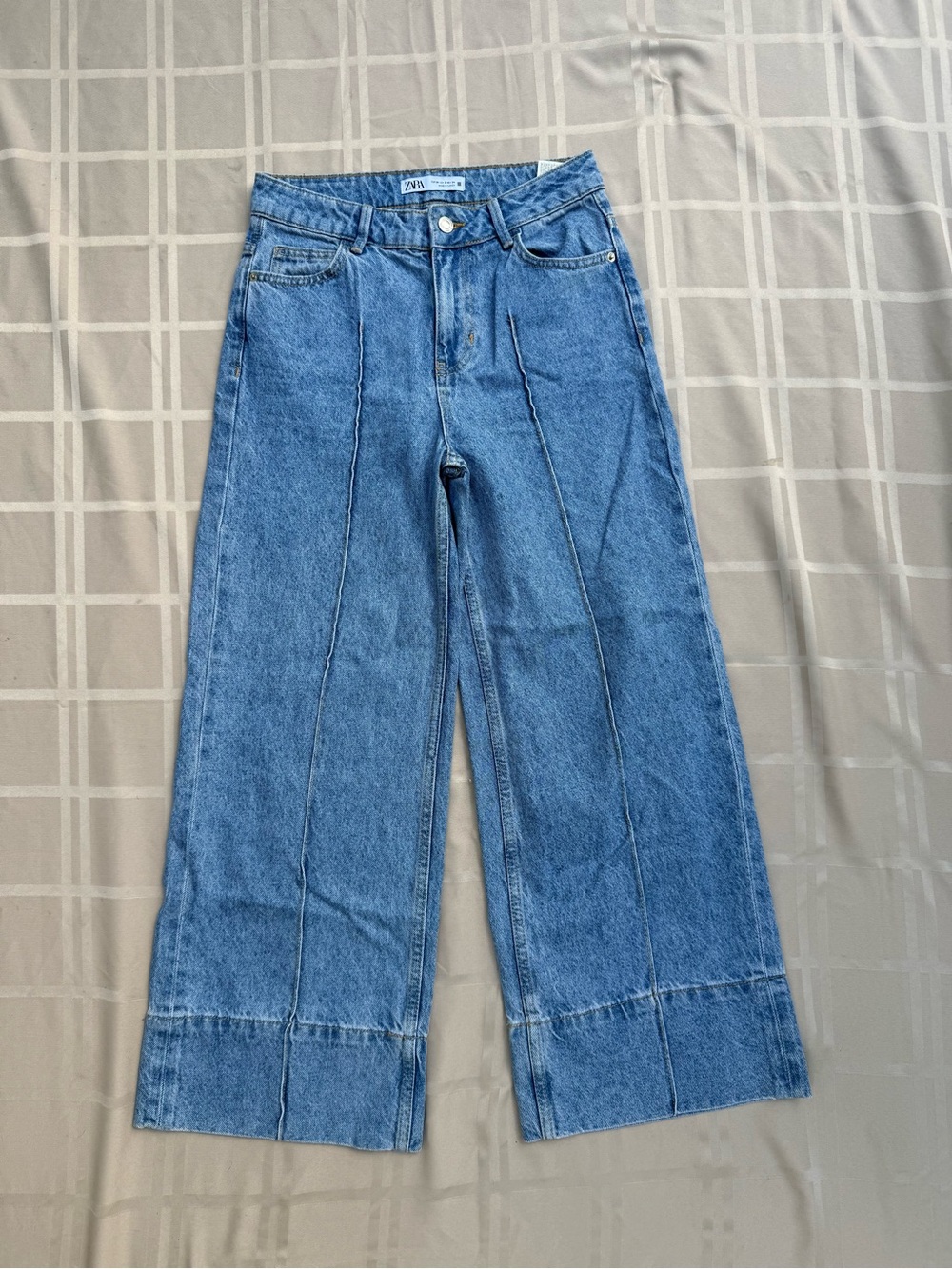 Zara Medium Blue High-Rise Wide-Leg Jeans